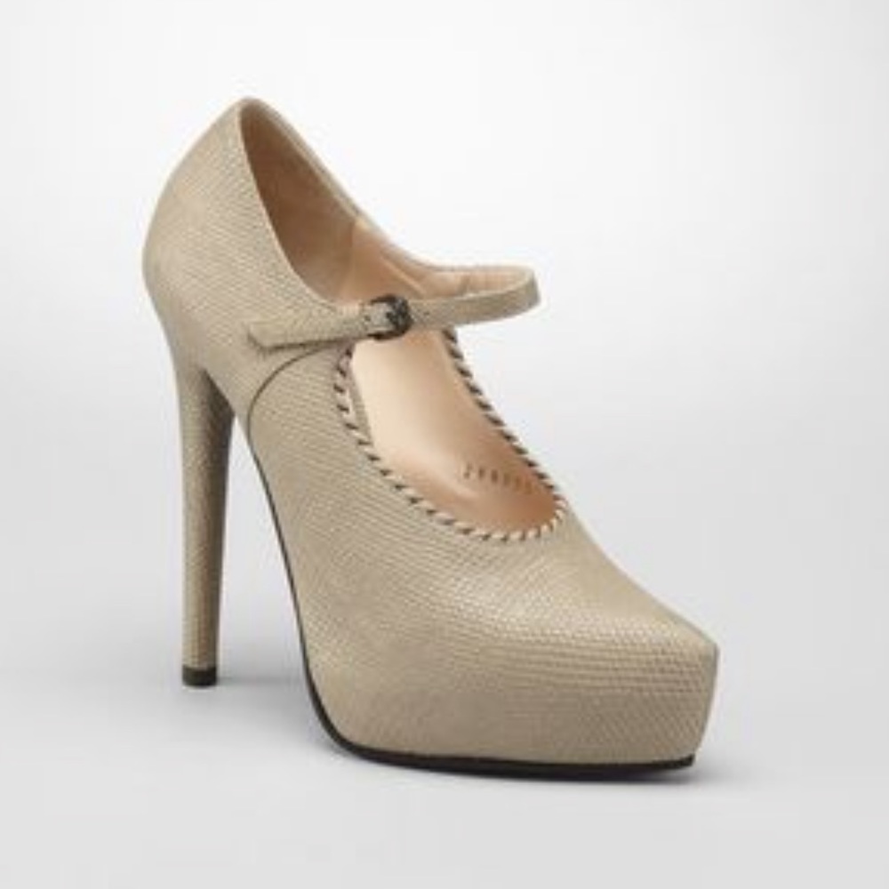 ❤️Bottega Veneta Taupe Lizard Mary Jane Stilettos.